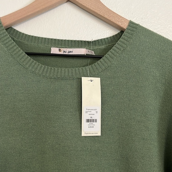 NWT Francesca’s Mi Ami Puff Sleeve Tie-Back Sweater in Sage - Picture 5 of 11